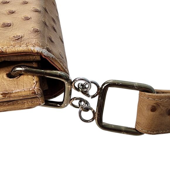 Vintage Triangle New York Camel Tan Ostrich Leather Handbag Purse - Picture 9 of 15